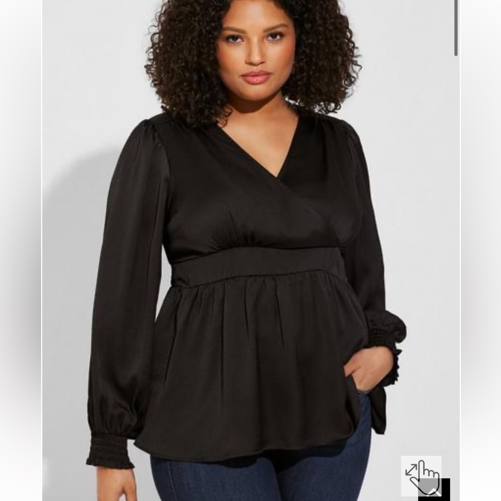 NWT Torrid Satin Surplice Tie Cut Out Back Long Sleeve Blouse